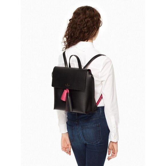 kate spade Foster Court Kirk Backpack Leather Black Sweetheart Pink - Picture 2 of 12
